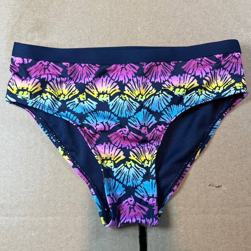 Lands End Girls Rainbow Shell Print Two Piece Swimsuit Navy Blue Size S 6-7 - Picture 3 of 6